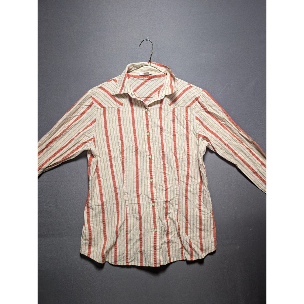 Pendleton Womens Small Beige Red Striped Long Sleeve Snap Front Western Shirt